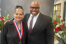 WVC President Faimous Harrison stands with All-Washington Academic Team member Tamela Browning